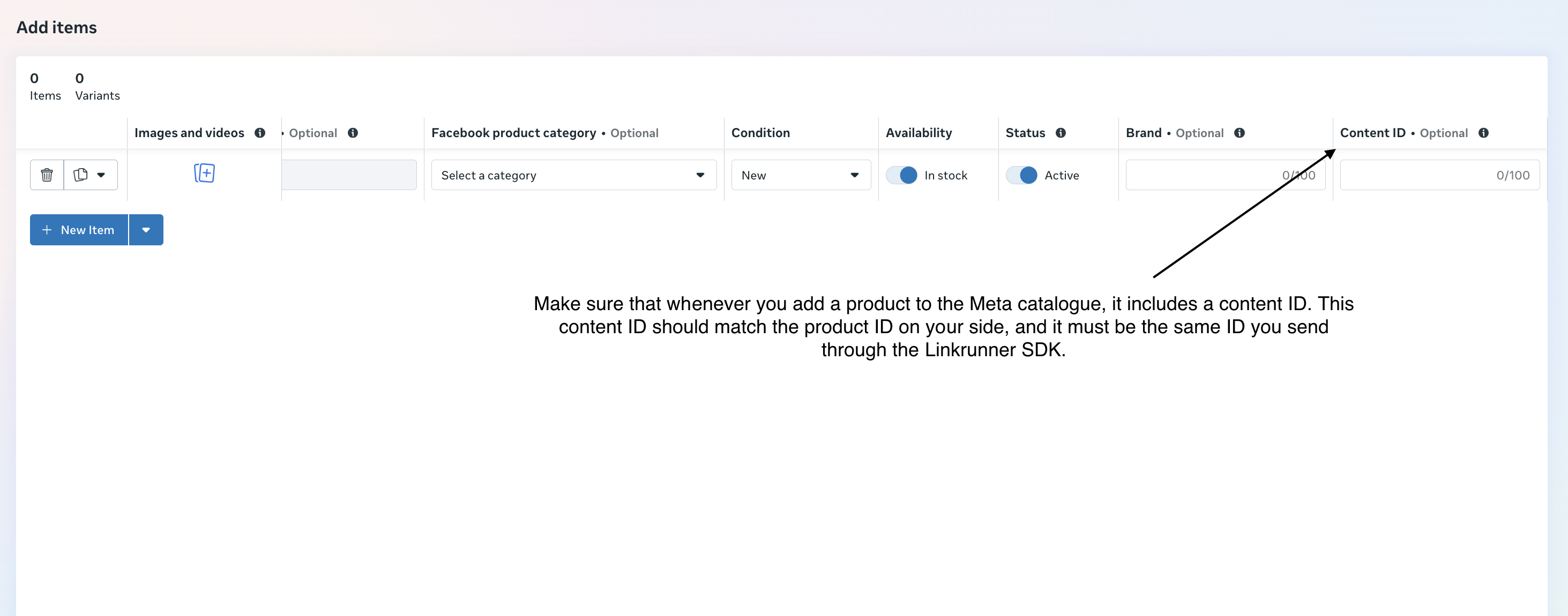 Where to add content ID when uploading products to Meta catalogue