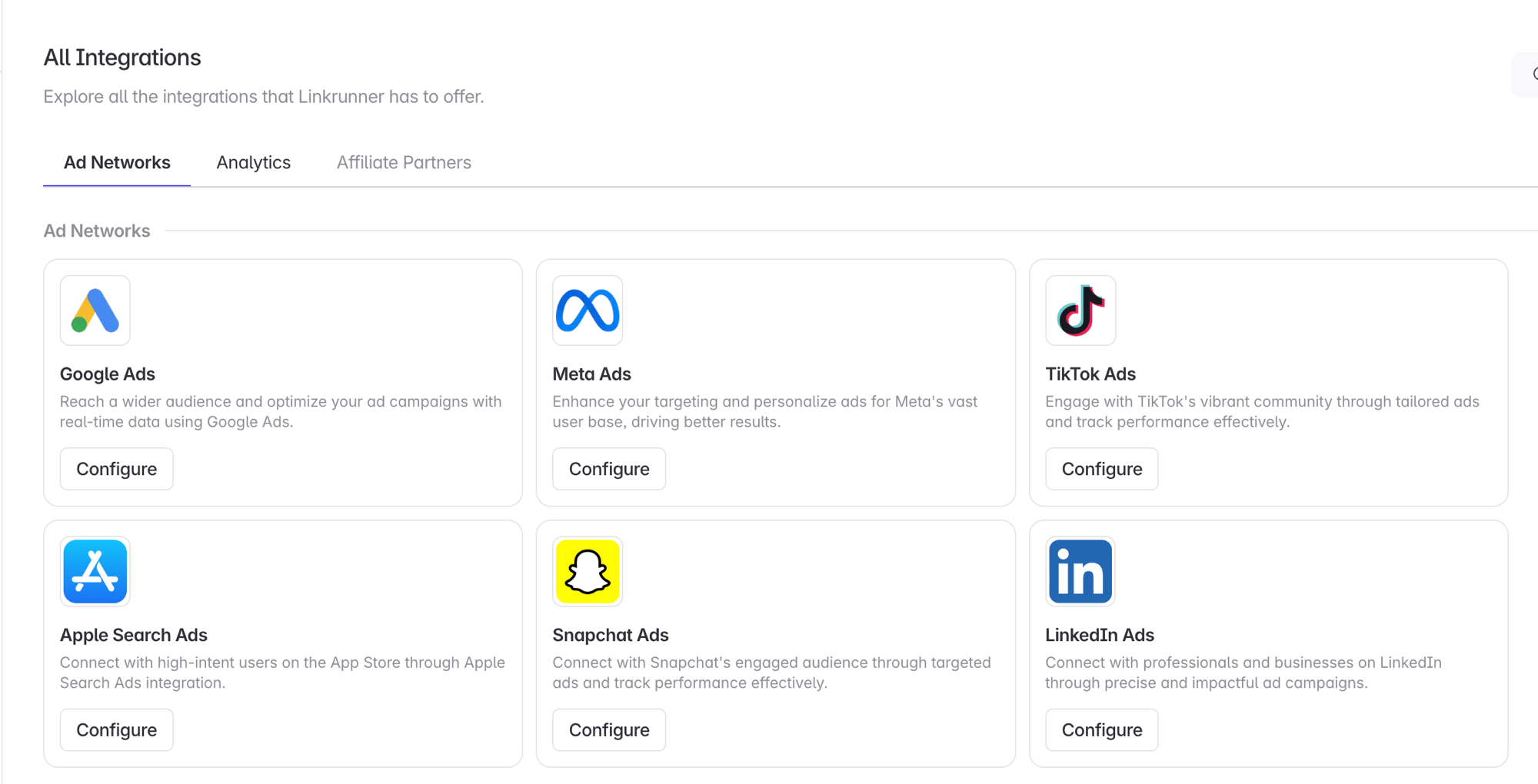 All Integrations page with the Google Ads card