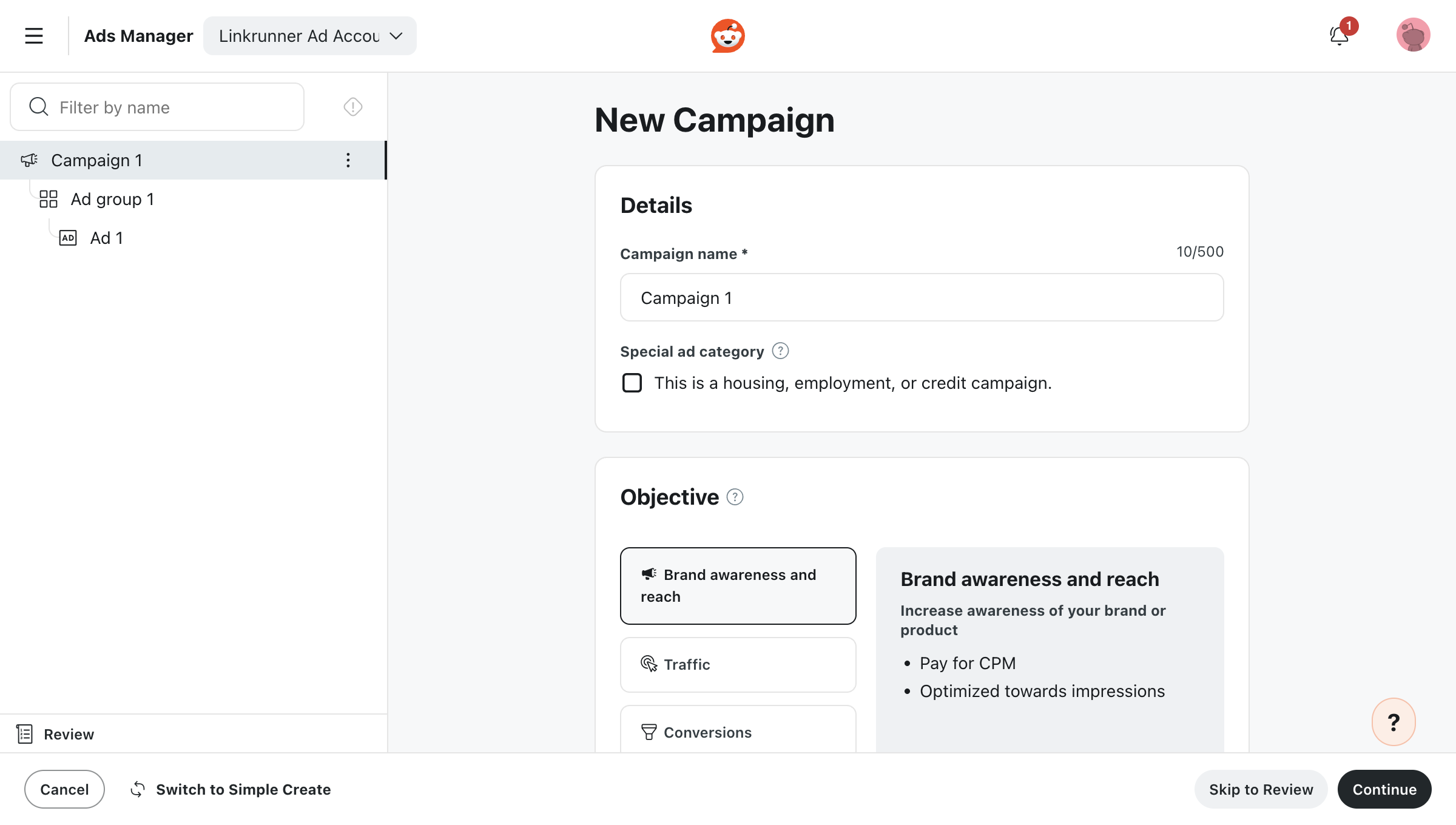Reddit campaign details and objective