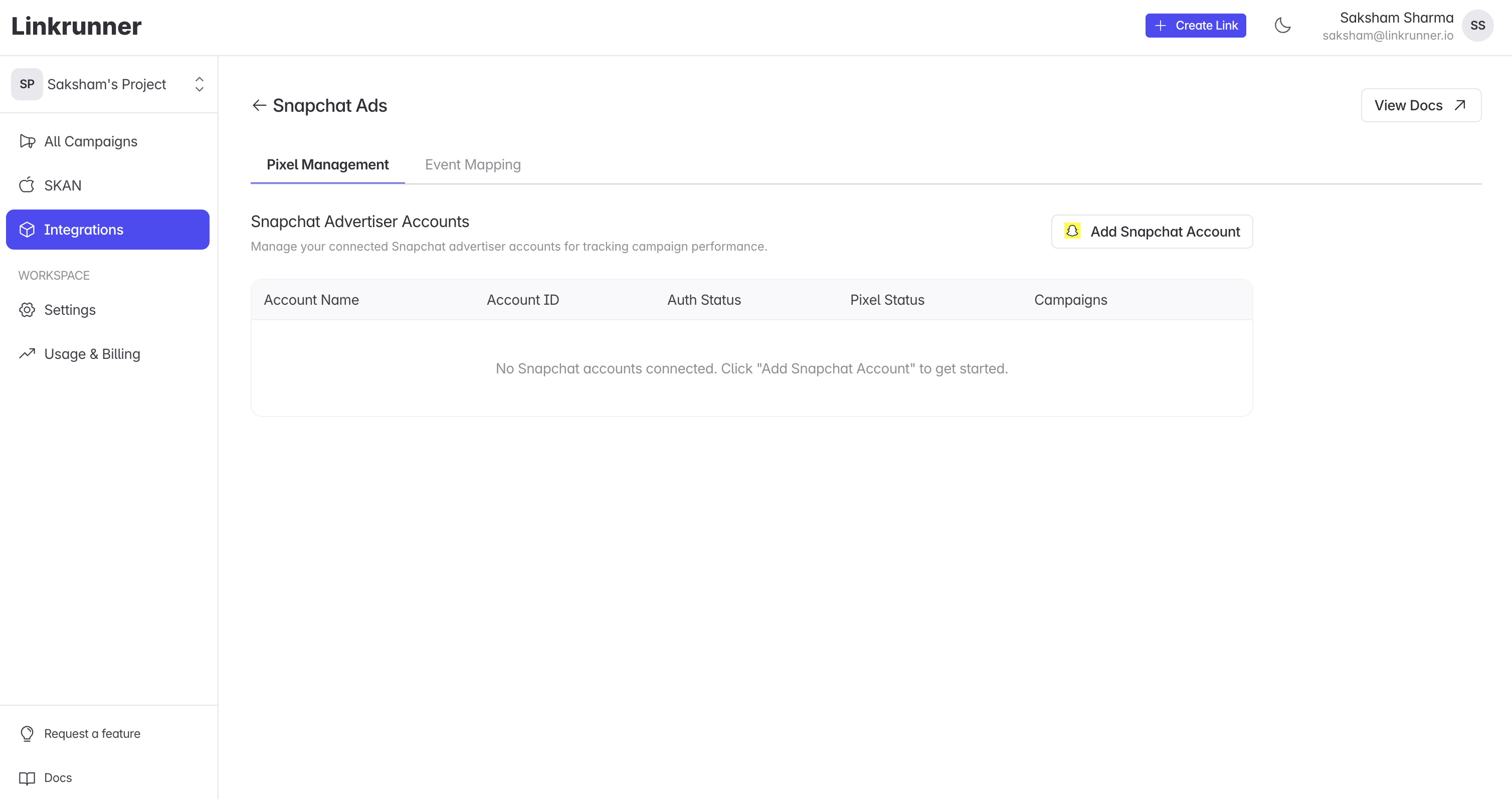 Linkrunner - Snapchat Integration