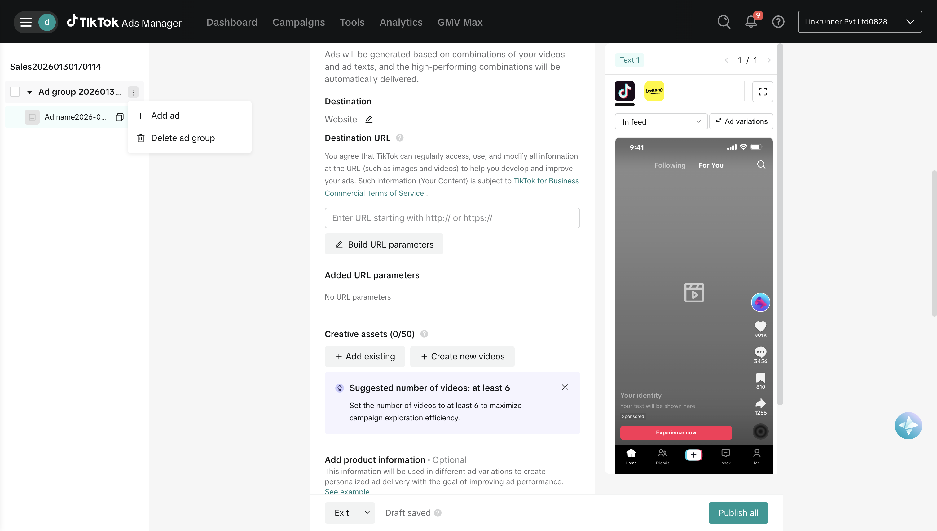 TikTok Campaign - Add More Ads